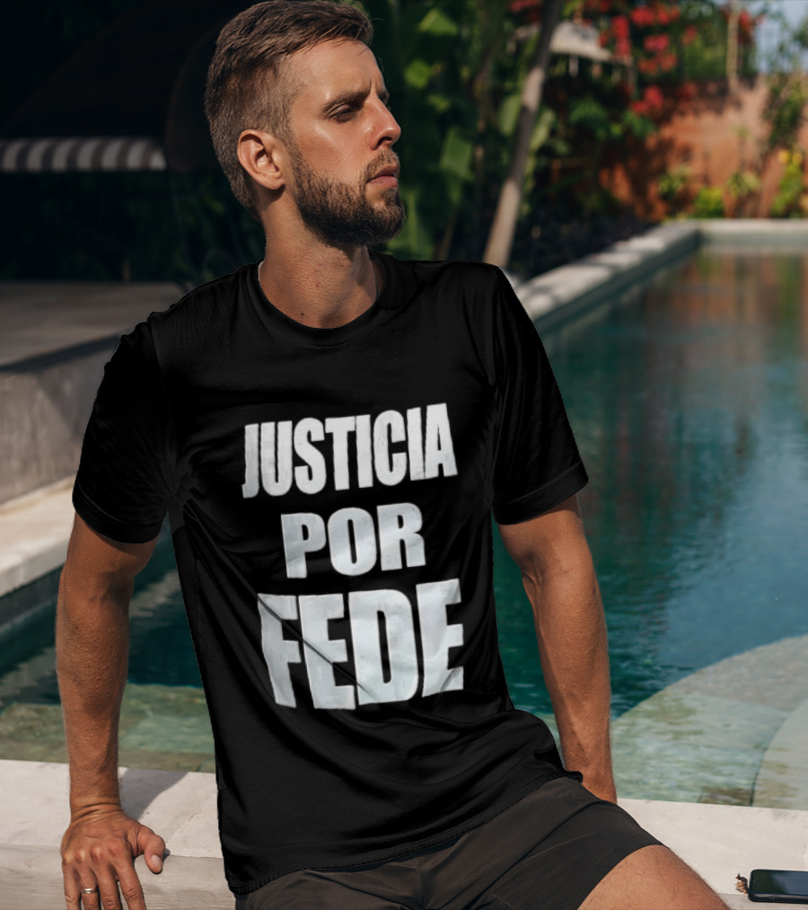 Justicia Por Fede White Block Lettering Marble T-Shirt