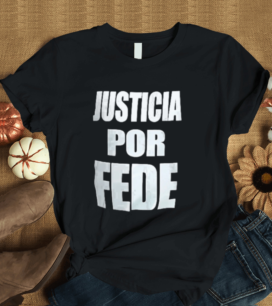 Justicia Por Fede White Block Lettering Marble T-Shirt