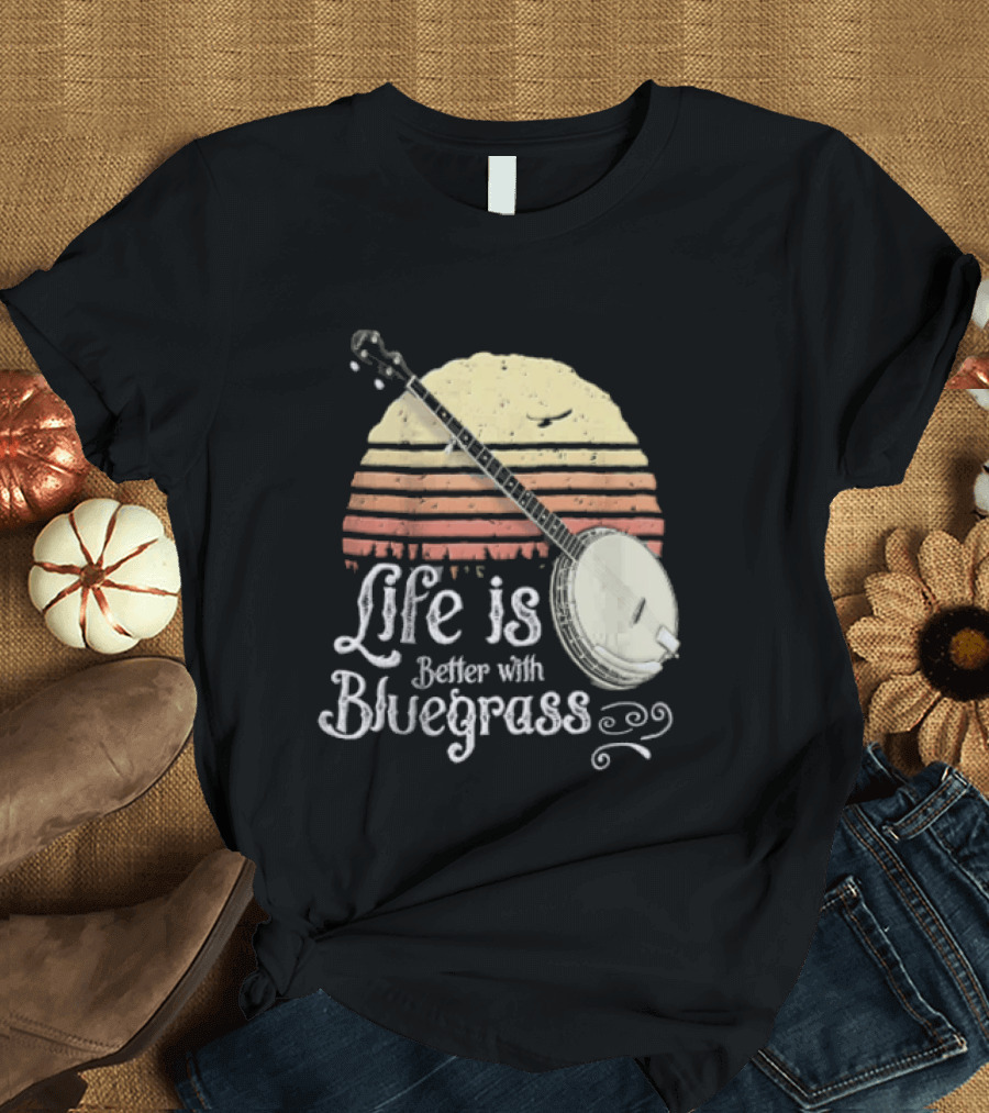 Life Is Better With Bluegrass Vintage Sunset Banjo T-Shirt