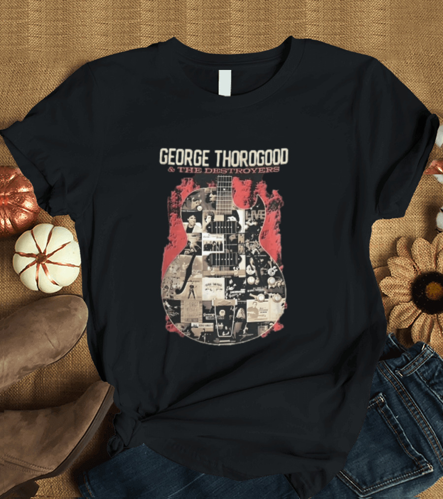 George Thorogood And The Destroyers Album Covers Guitar Collage Red Splash T-Shirt