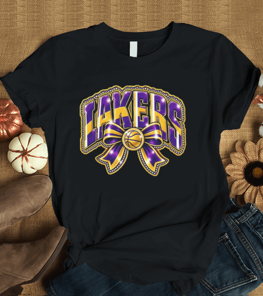 Los Angeles Lakers NBA Basketball Bow Purple Gold T-Shirt