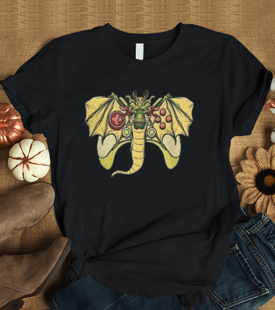 Green Chinese Dragon Head Gamepad Controller Wings Tail Cartoon Gamer Fun T-Shirt