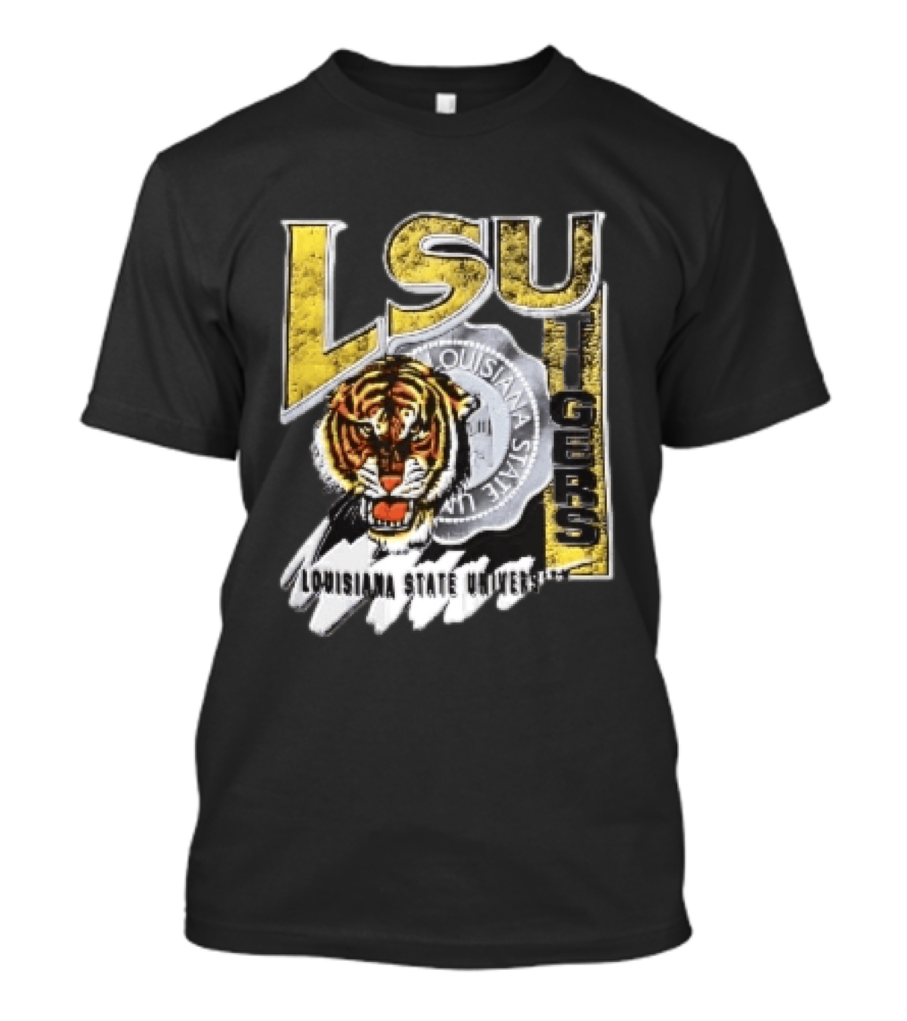 LSU Tigers Louisiana State University Tiger Head Seal Distressed T-Shirt