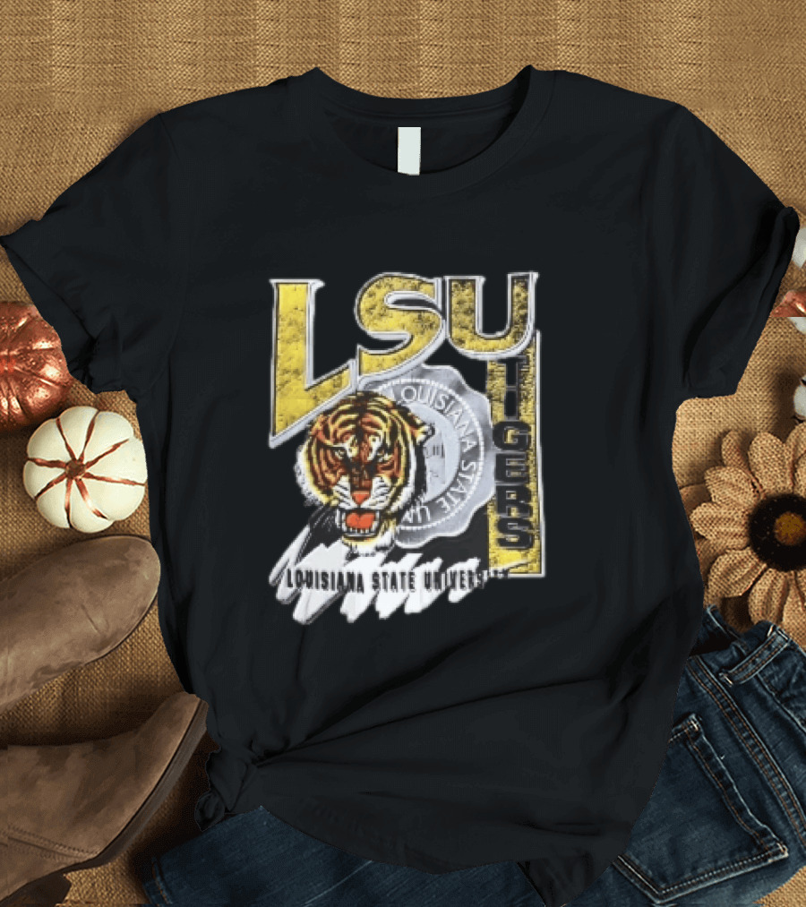 LSU Tigers Louisiana State University Tiger Head Seal Distressed T-Shirt
