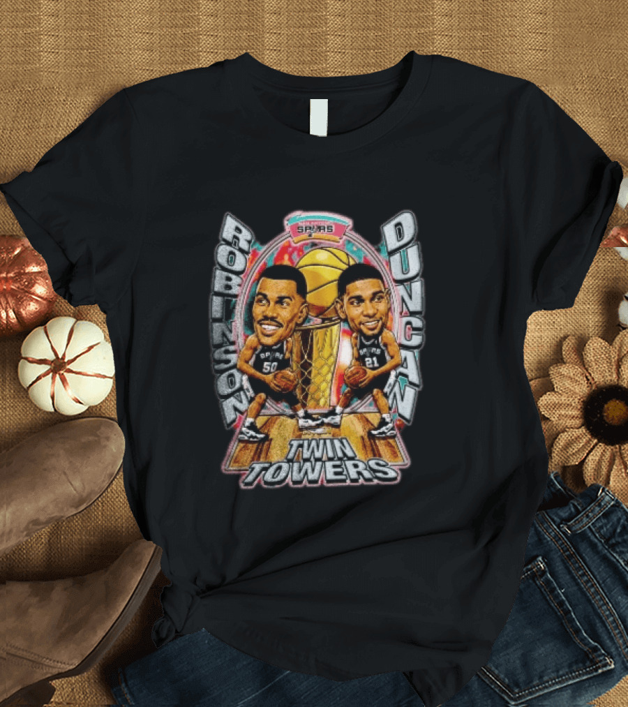 Robinson Duncan Twin Towers San Antonio Spurs Basketball Vintage NBA Legends T-Shirt
