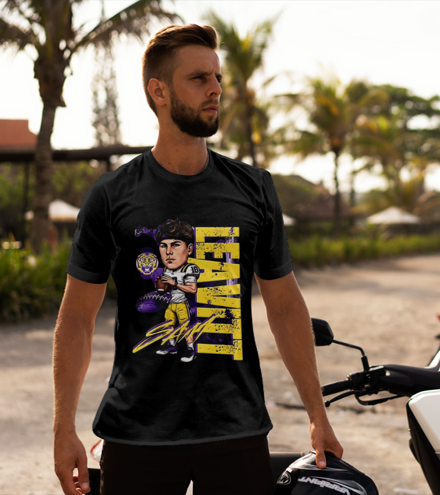 Sam Levis LSU Tigers Football Player Caricature Leavitt 18 Signature T-Shirt