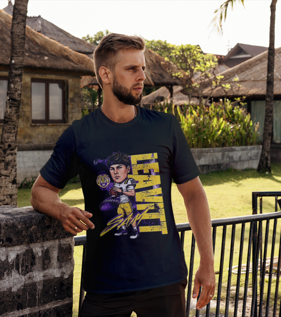 Sam Levis LSU Tigers Football Player Caricature Leavitt 18 Signature T-Shirt