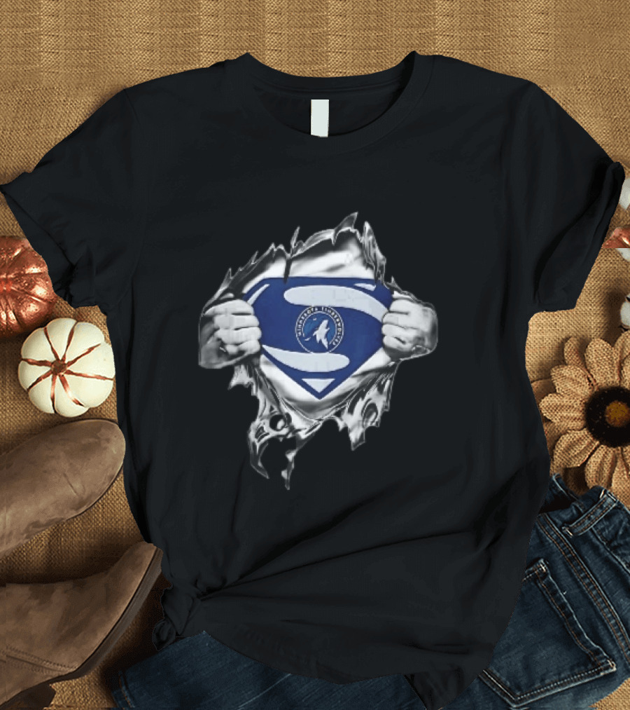 Minnesota Timberwolves Superman Emblem Ripped Chest NBA Fan T-Shirt