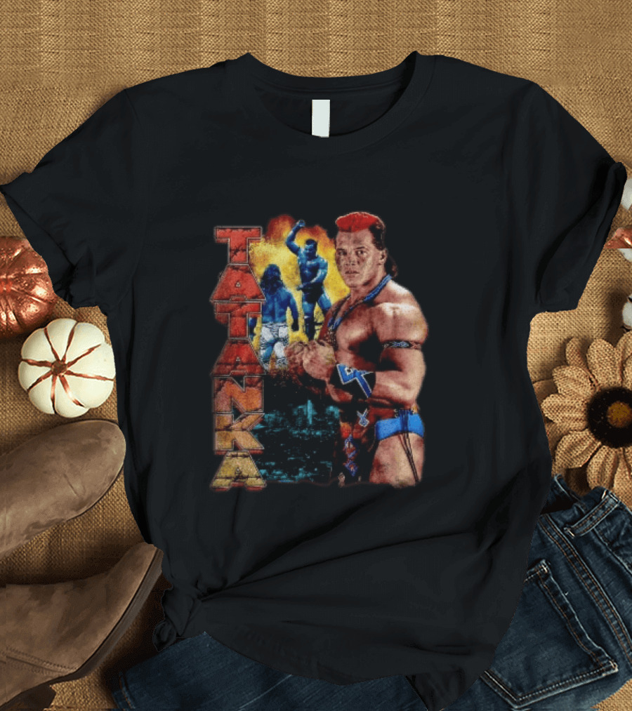 Tatanka Wrestling Legend Muscle Warrior Pose Action T-Shirt