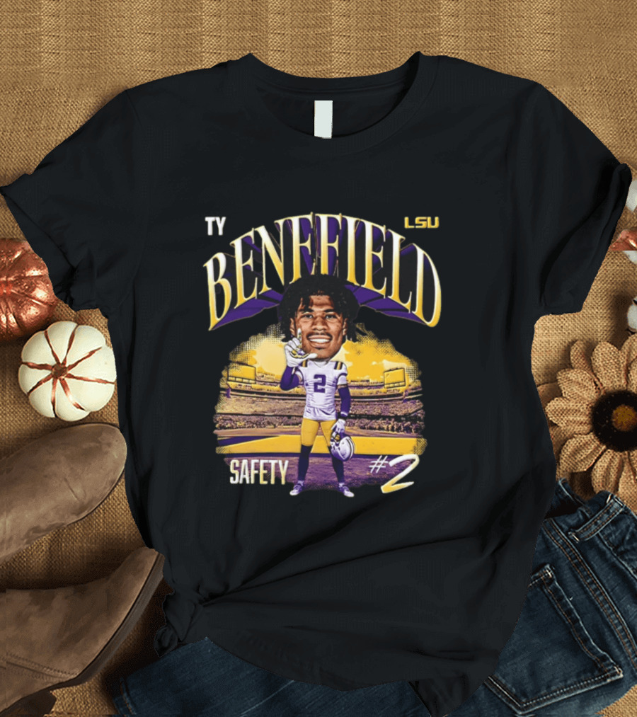 Ty Benefield LSU Football Safety #2 Caricature Stadium T-Shirt