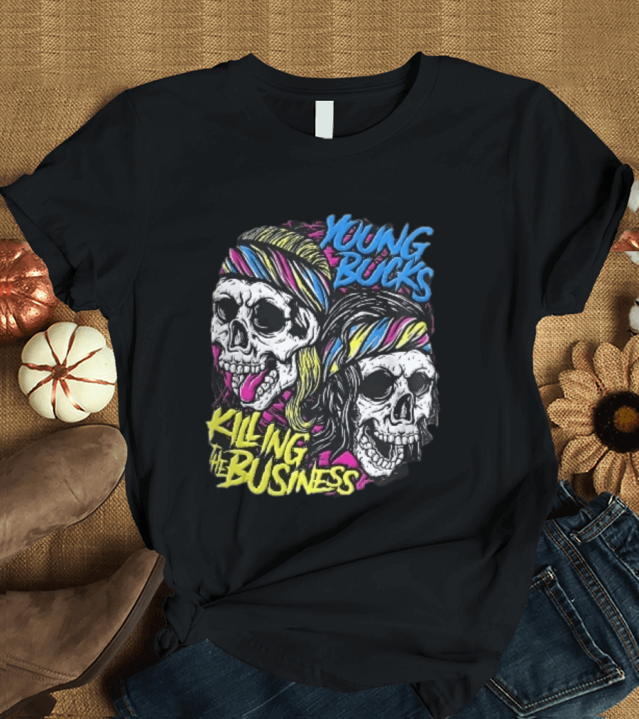 Young Bucks Killing The Business Neon Skulls Bandanas T-Shirt