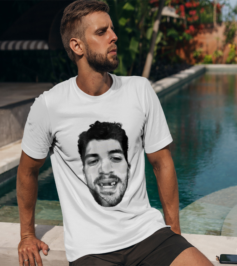 Black White Halftone Bearded Man Missing Front Teeth T-Shirt