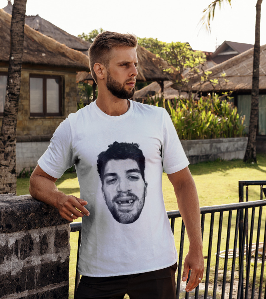 Black White Halftone Bearded Man Missing Front Teeth T-Shirt