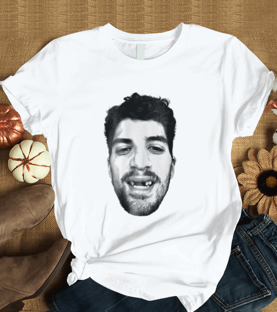 Black White Halftone Bearded Man Missing Front Teeth T-Shirt