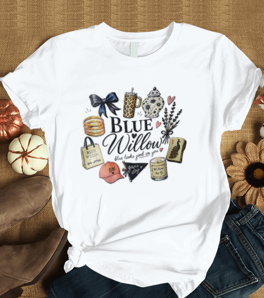 Blue Willow Looks Good On You No 9 Game Day Bow Tumbler Ginger Jar Lavender Mahjong T-Shirt