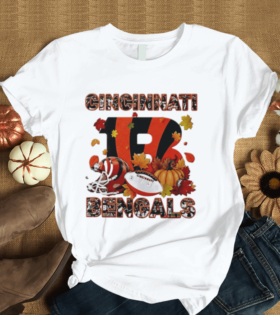 Cincinnati Bengals Autumn Fall Pumpkin Football 2026 Halloween T-Shirt