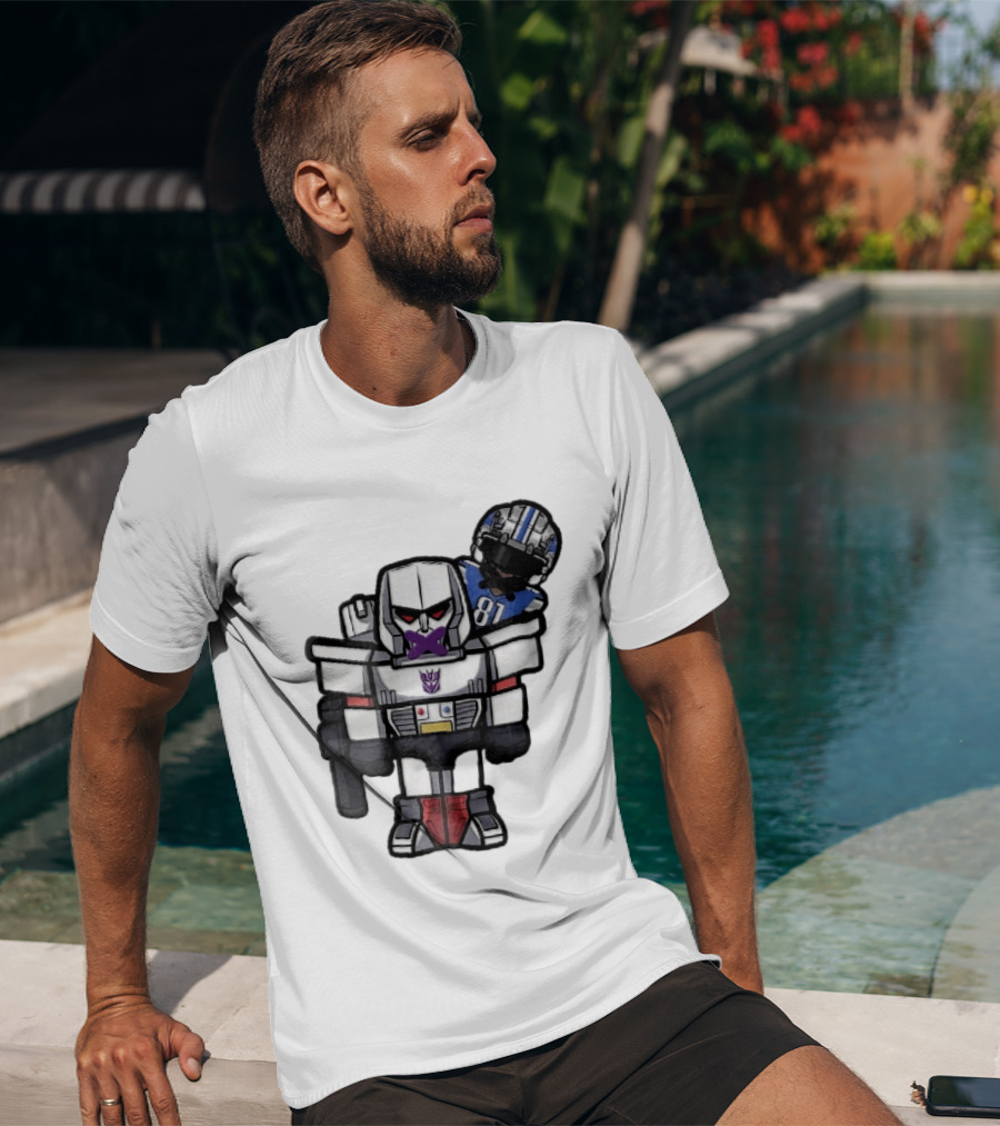 Detroit Lions Chibi Megatron Transformers Cartoon Tape On Mouth Caricature T-Shirt