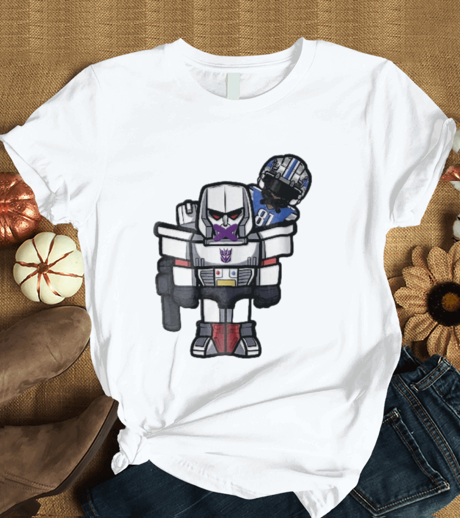Detroit Lions Chibi Megatron Transformers Cartoon Tape On Mouth Caricature T-Shirt