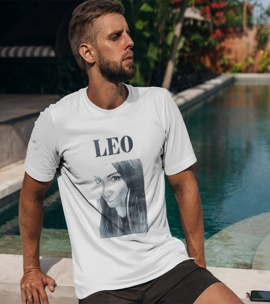 Leo Woman Long Hair Monochromatic Selfie Close Up T-Shirt
