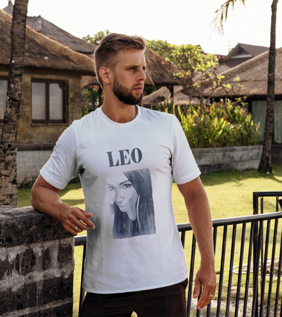Leo Woman Long Hair Monochromatic Selfie Close Up T-Shirt