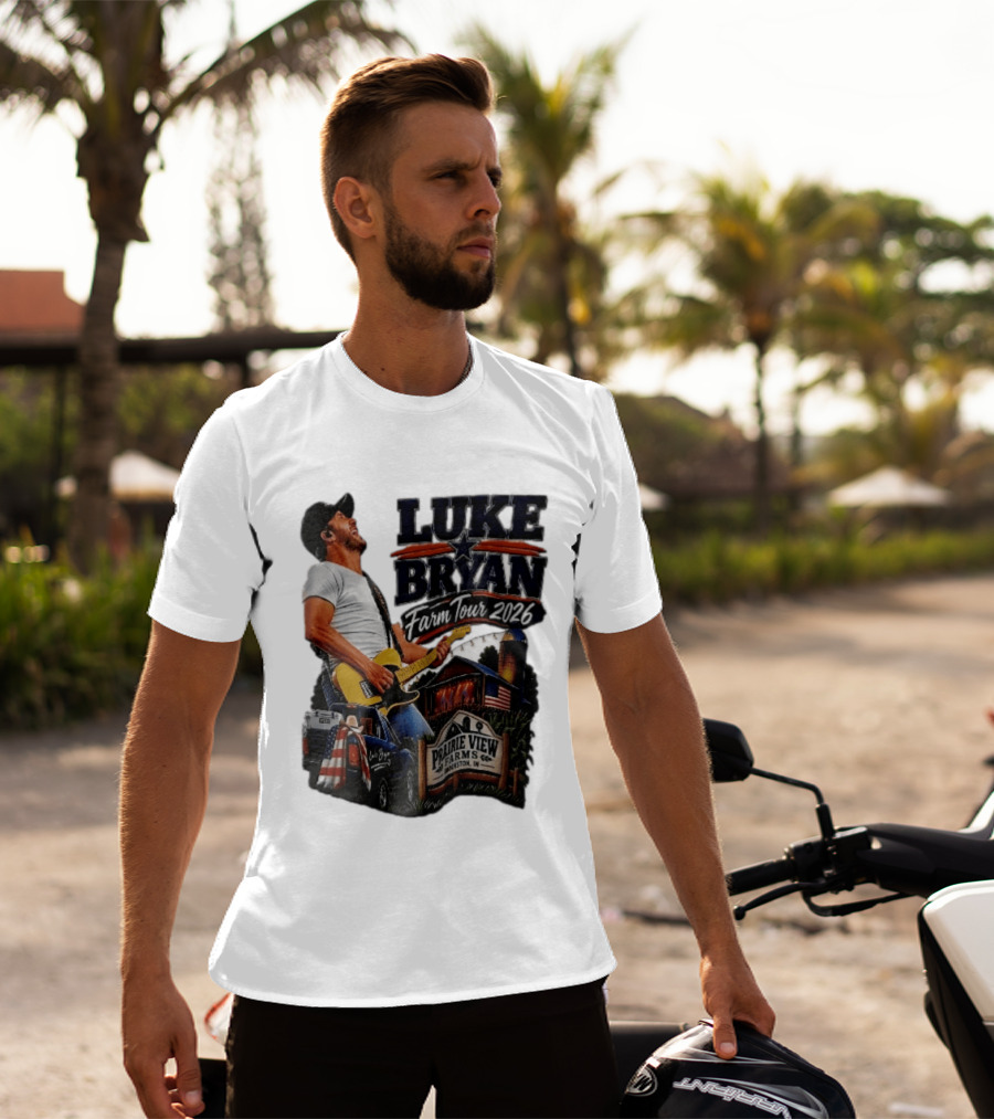 Luke Bryan Farm Tour 2026 Prairie View Farms Brookston IN Pickup Truck Barn Scene T-Shirt