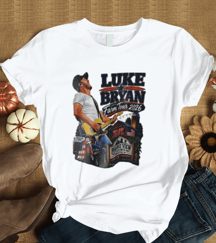 Luke Bryan Farm Tour 2026 Prairie View Farms Brookston IN Pickup Truck Barn Scene T-Shirt