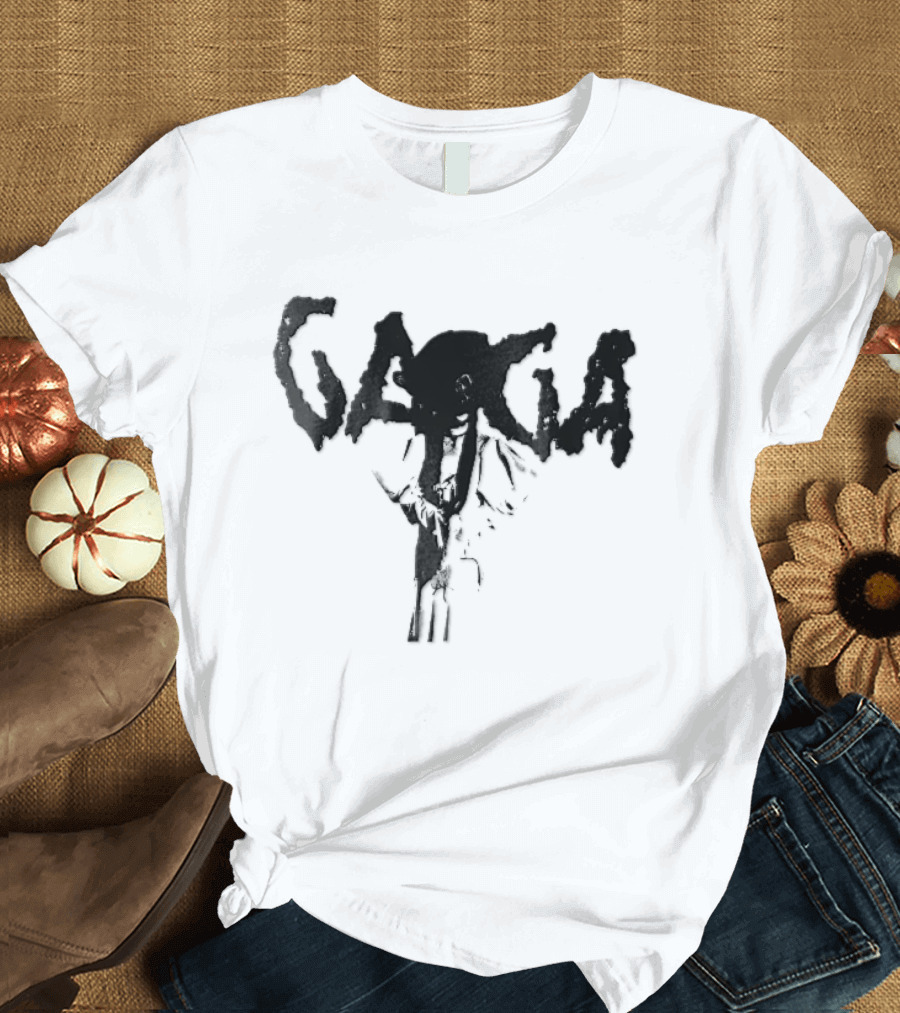 Gaga Halftone Wide Brimmed Hat Dripping Font Bootleg T-Shirt