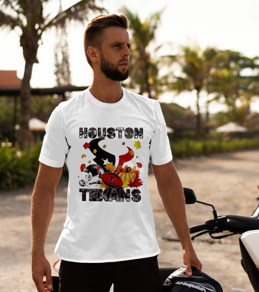 Houston Texans Football Autumn Fall Pumpkin Helmet Leaves 2026 Halloween T-Shirt