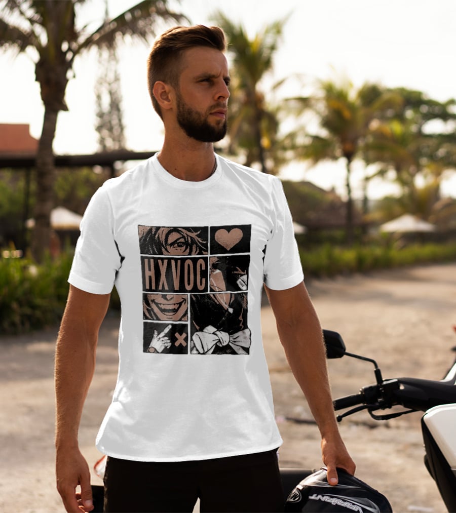 Hxvoc Halftone Manga Vampire Comic Panels Fangs Heart Bow T-Shirt