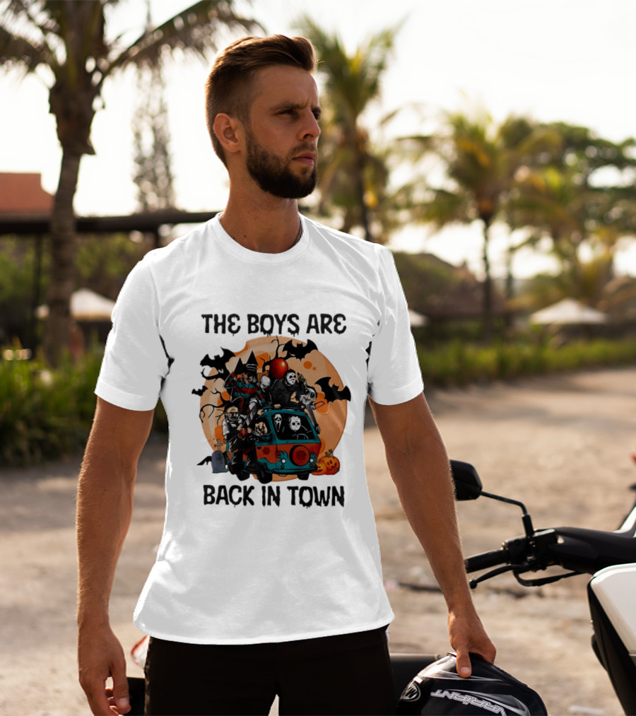 The Boys Are Back In Town Horror Characters Halloween Van Scene T-Shirt