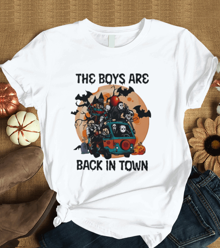 The Boys Are Back In Town Horror Characters Halloween Van Scene T-Shirt