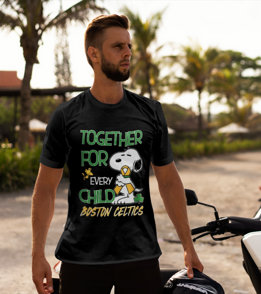 Boston Celtics Together Cartoon Dog Bird Awareness Ribbon Shamrock T-Shirt