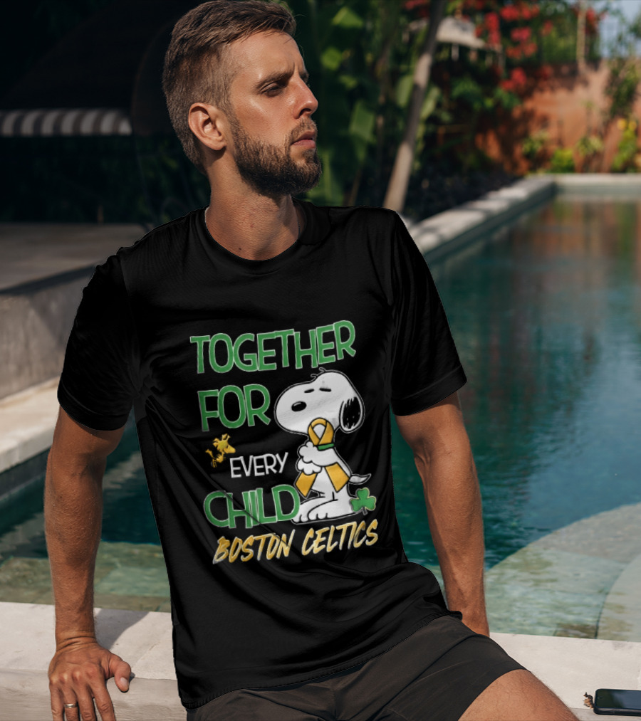 Boston Celtics Together Cartoon Dog Bird Awareness Ribbon Shamrock T-Shirt