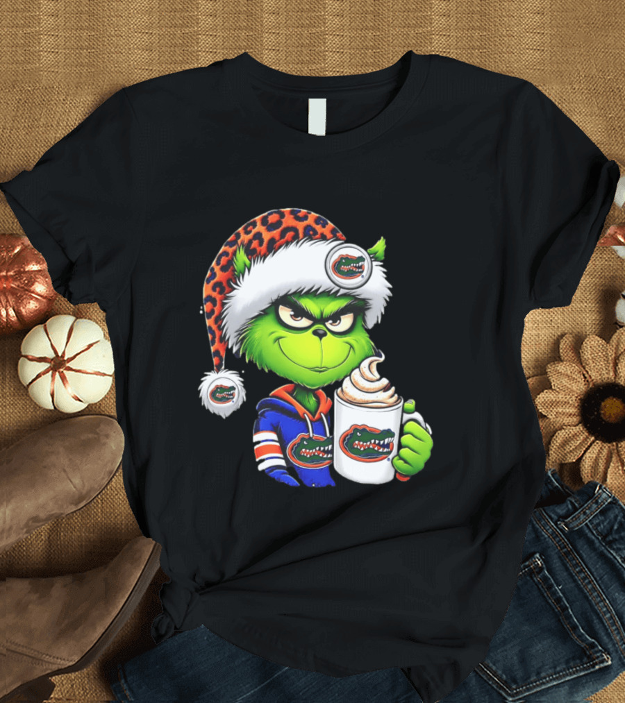Holiday 2026 Grinch In Florida Gators With Festive And Santa Hat T-Shirt