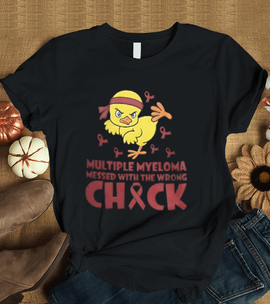 Multiple Myeloma Messed With The Wrong Chick Angry Yellow Bird Red Awareness Ribbons T-Shirt