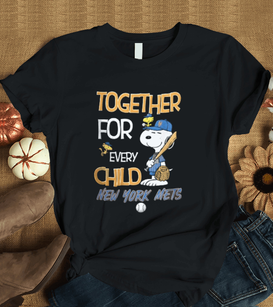 Together For Every Child New York Mets Snoopy Woodstock Baseball Bat Glove T-Shirt