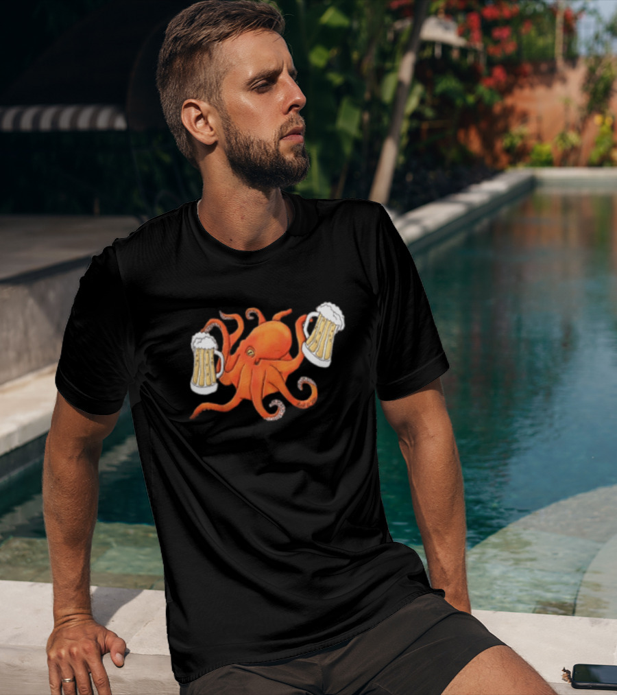 Octopus Holding Beers Meme Dual S Celebration T-Shirt