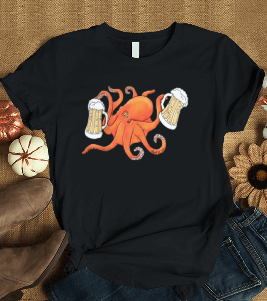 Octopus Holding Beers Meme Dual S Celebration T-Shirt