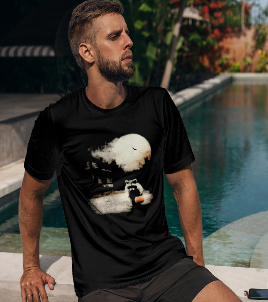 Halloween Spooky Pumpkin Raccoon Full Moon Scene T-Shirt