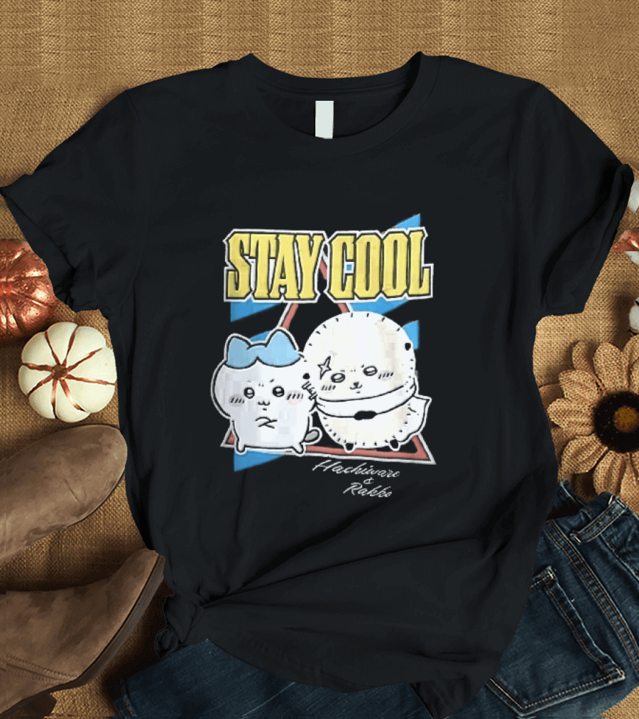 Stay Cool Hachiware And Rakko Distressed Cartoon Anime Characters T-Shirt