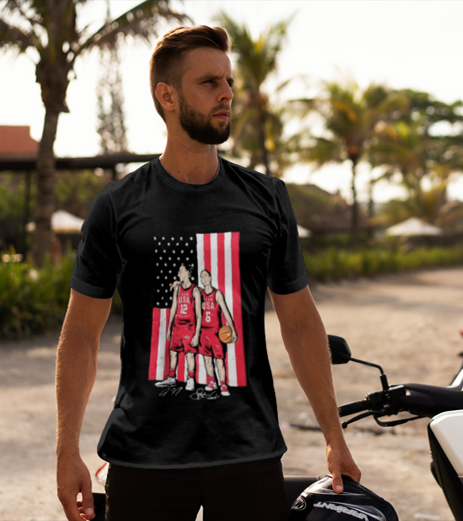 Sue Bird Diana Taurasi USA Basketball American Flag Signatures T-Shirt