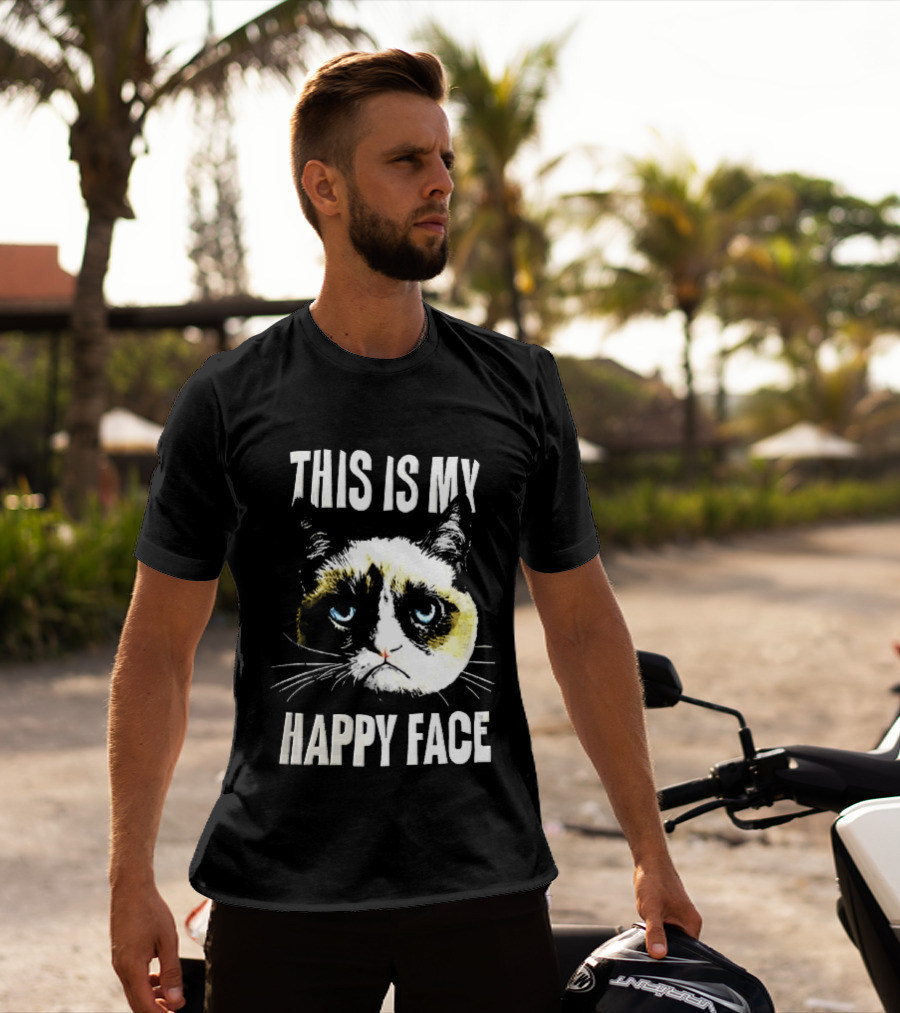 This Is My Happy Face Grumpy Cat Blue Eyes Frowning T-Shirt