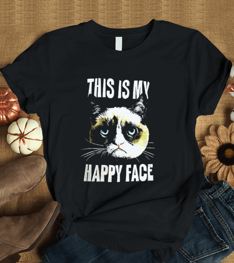 This Is My Happy Face Grumpy Cat Blue Eyes Frowning T-Shirt