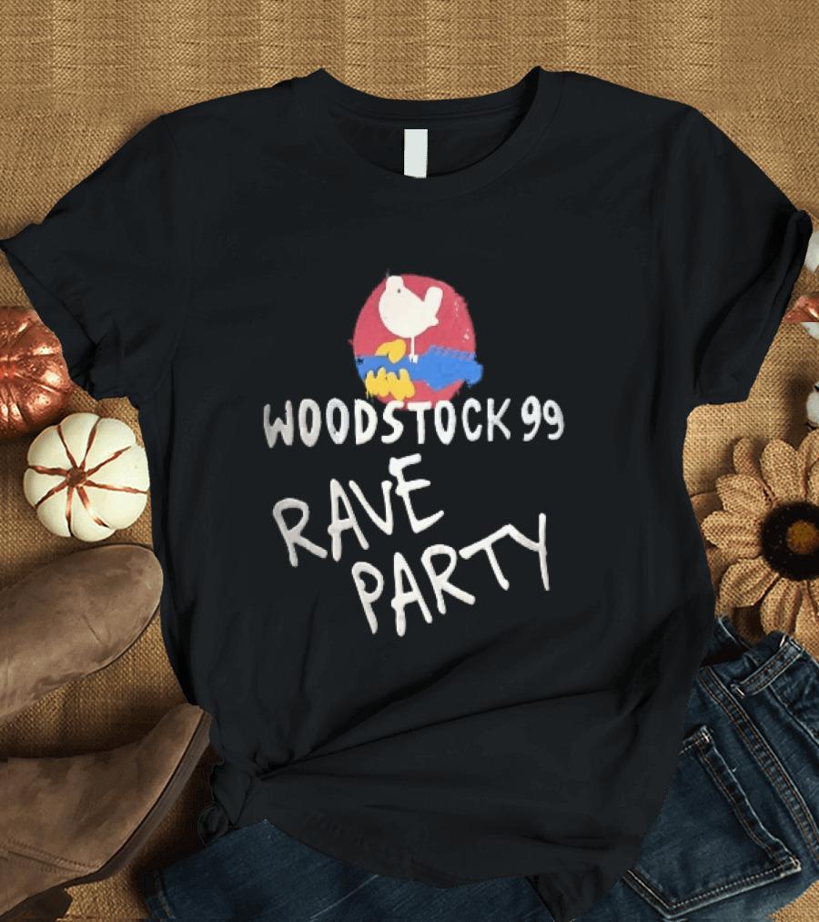 Woodstock 99 Rave Party White Dove Blue Guitar Red T-Shirt