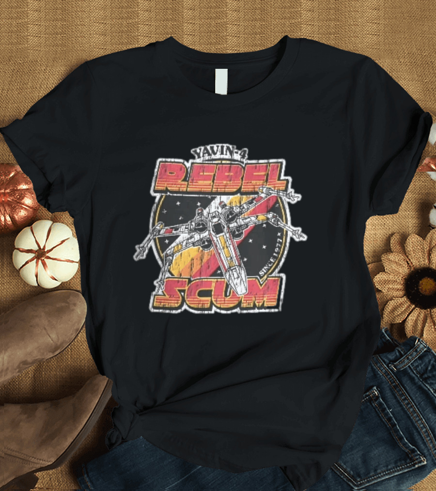 Yavin 4 Rebel Scum Since 1977 Distressed X Wing Starfighter Space T-Shirt