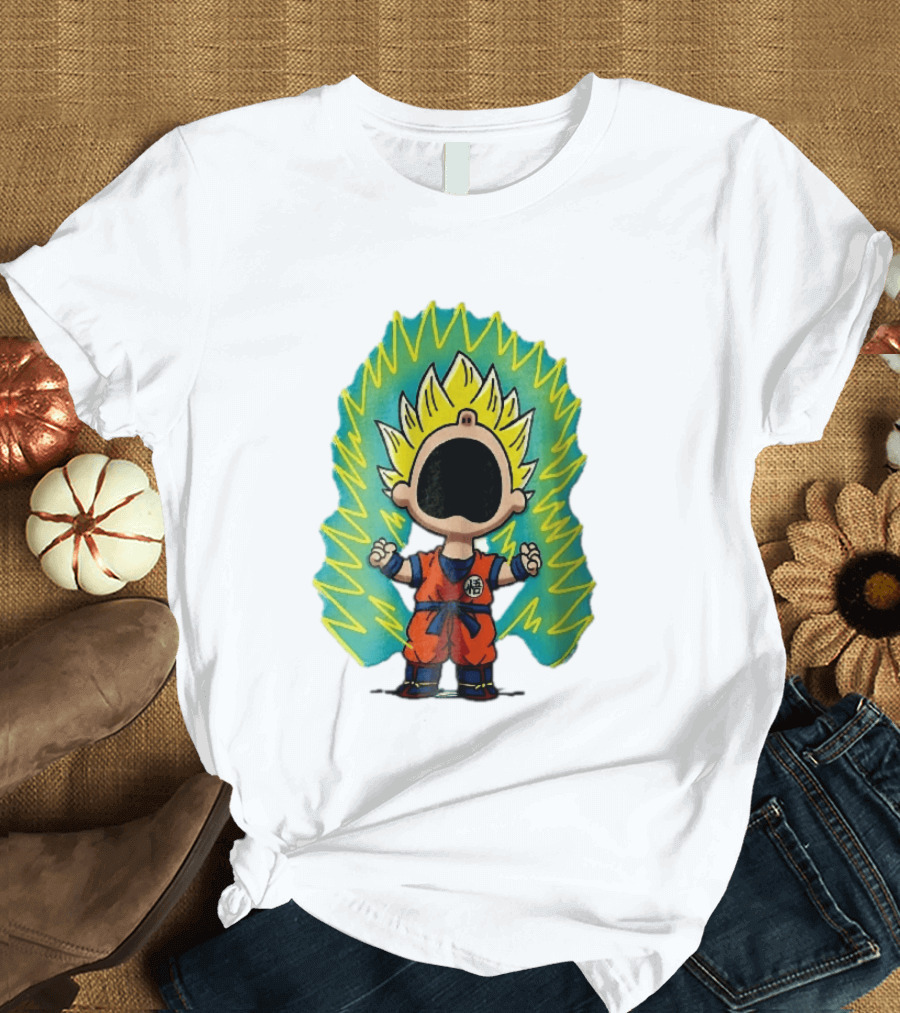 Cartoon Super Saiyan Screaming Boy With Yellow Aura And Orange Suit T-Shirt