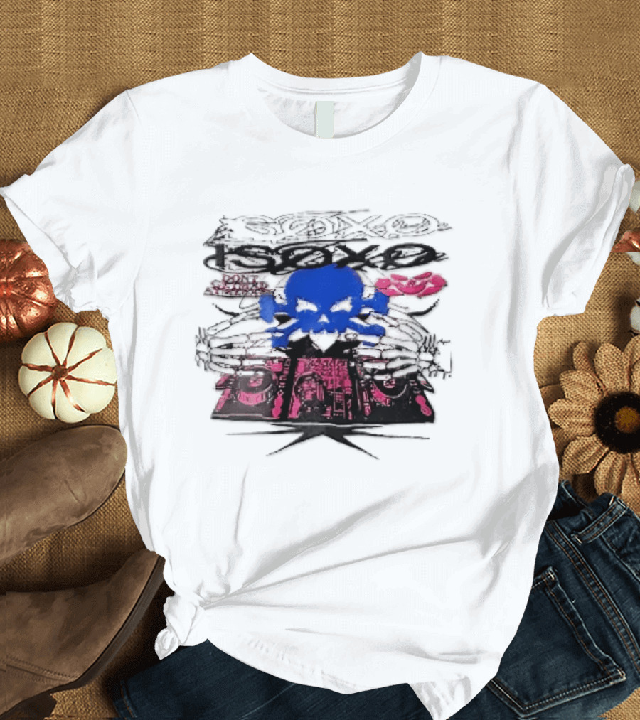 Isoxo Dont Get Mad Aim Back Blue Skull Skeleton Hands Dj Turntables T-Shirt