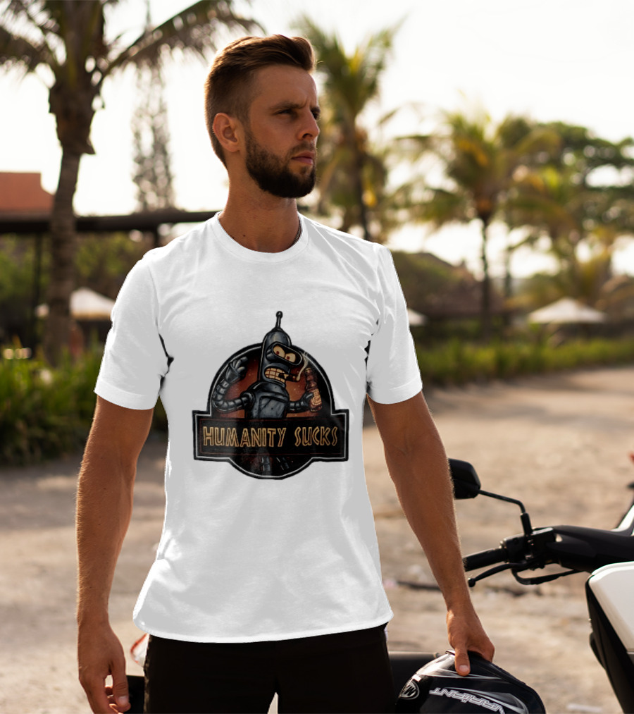 Humanity Sucks Robot Holding Beer T-Shirt