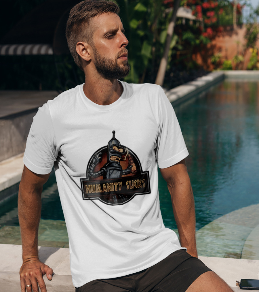 Humanity Sucks Robot Holding Beer T-Shirt