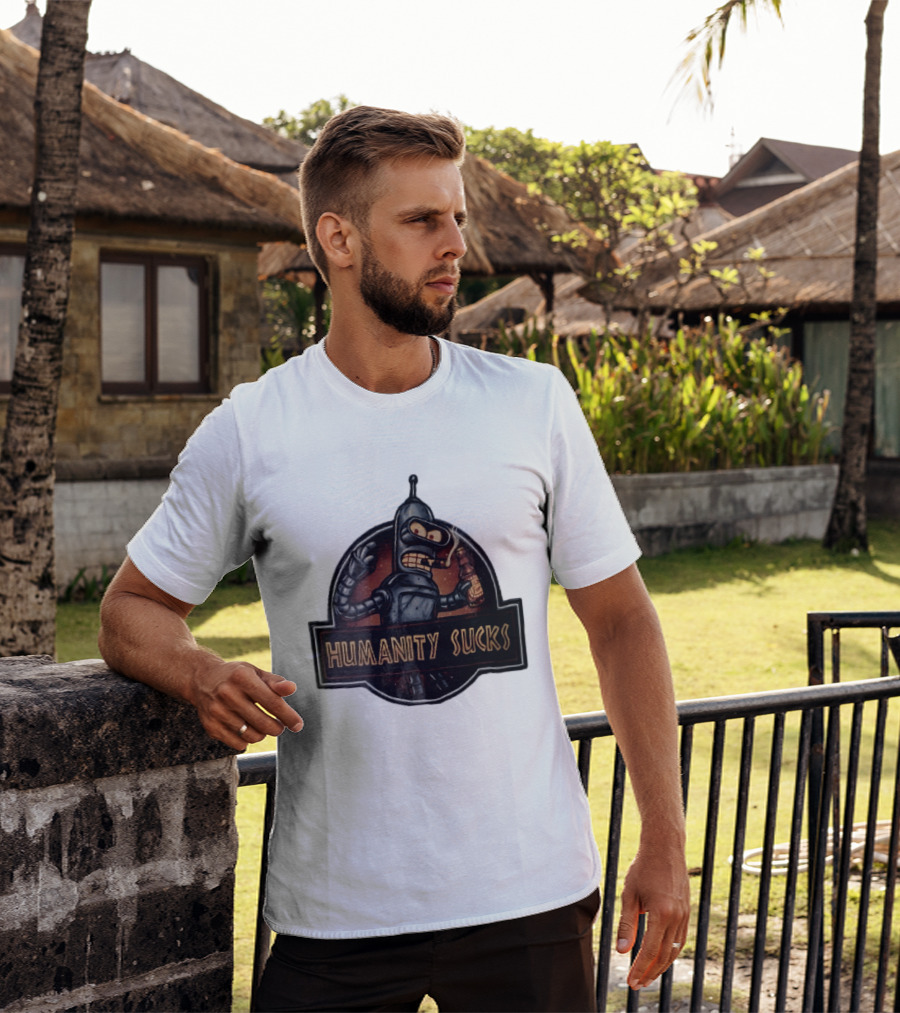 Humanity Sucks Robot Holding Beer T-Shirt